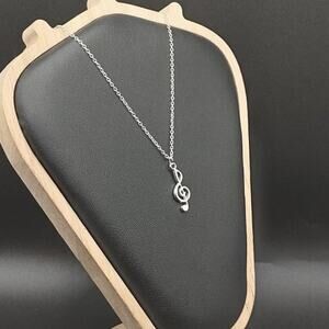 925 Silver Necklace W/ Music Note Treble Clef Pendant Anniversary Birthday Gift